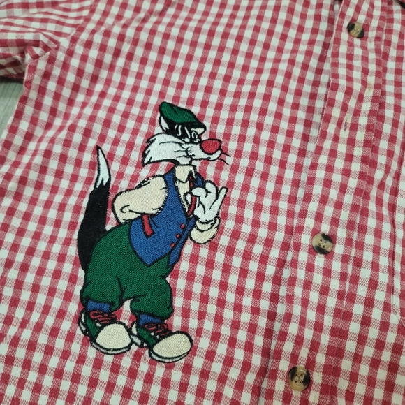 Acme kids vintage Sylvester snd tweety bird button up checkard shirt size small. - Picture 7 of 7